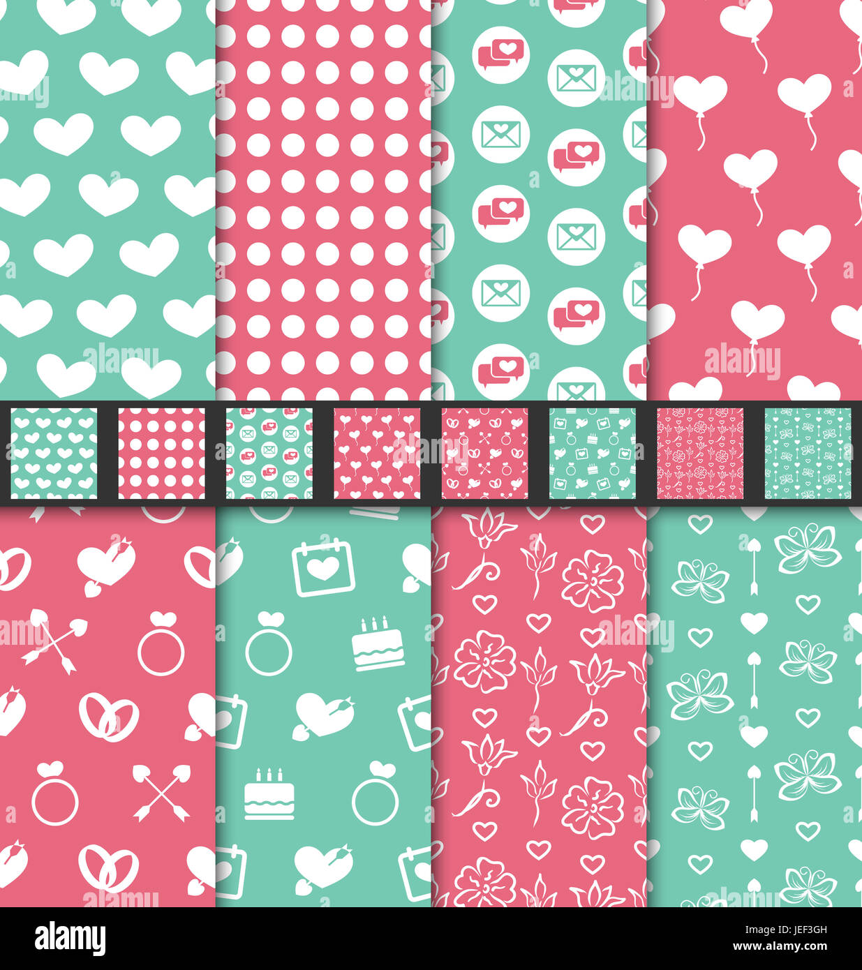 Set seamless of love and romantic backgrounds Valentine Day patterns ...