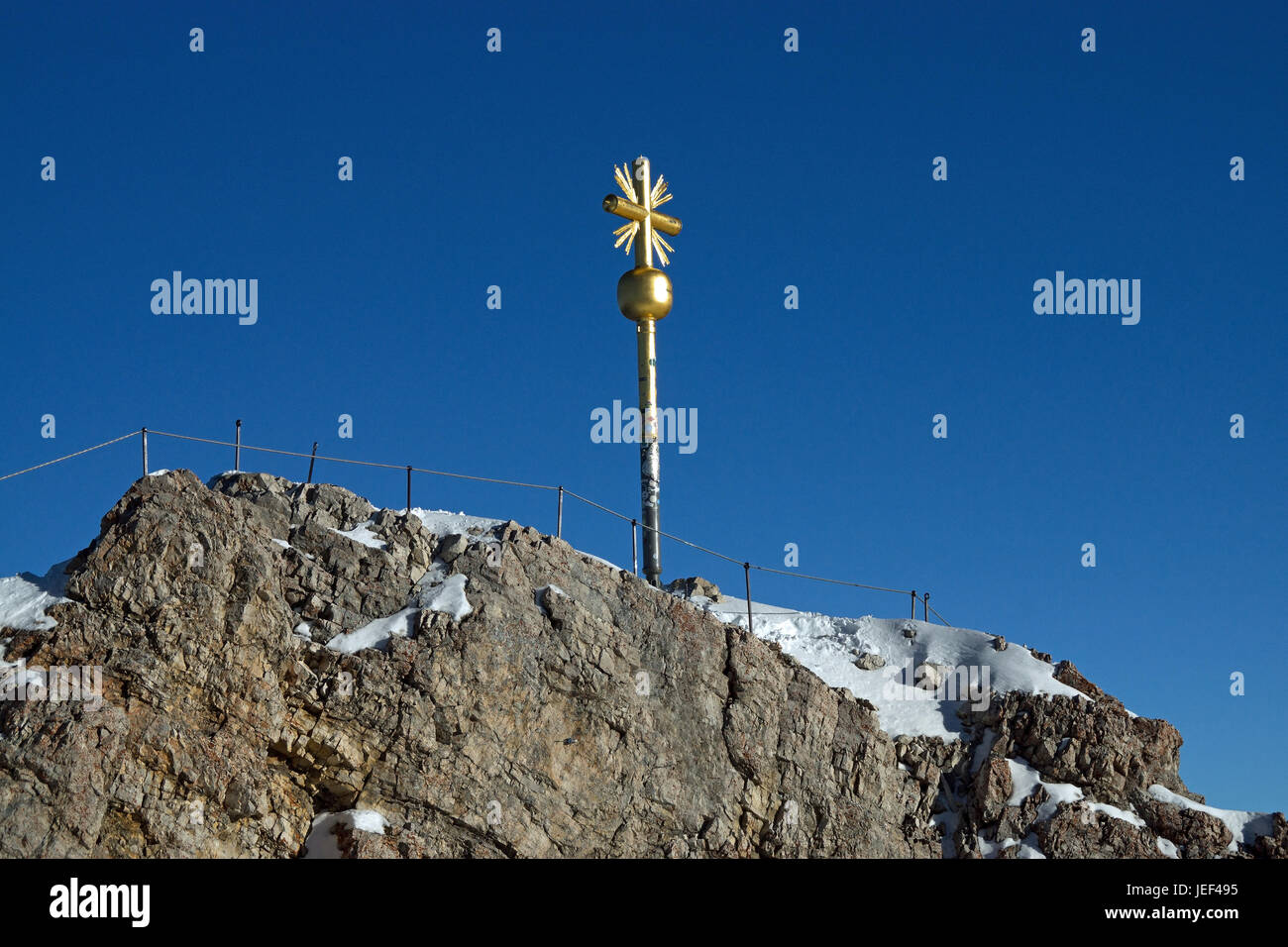 Summit cross on Zugspitze, Bavarians, the Federal Republic of Germany, Gipfelkreuz auf der Zugspitze, Bayern, Bundesrepublik Deutschland Stock Photo