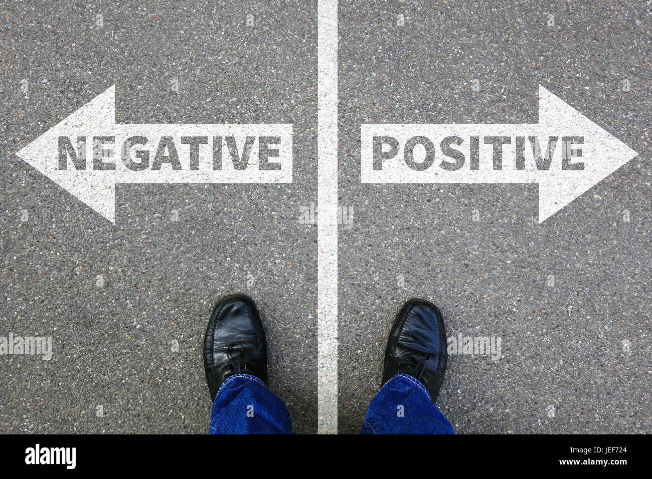 Negative positive thinking good bad thoughts attitude business concept solution decision decide choice Stock Photo