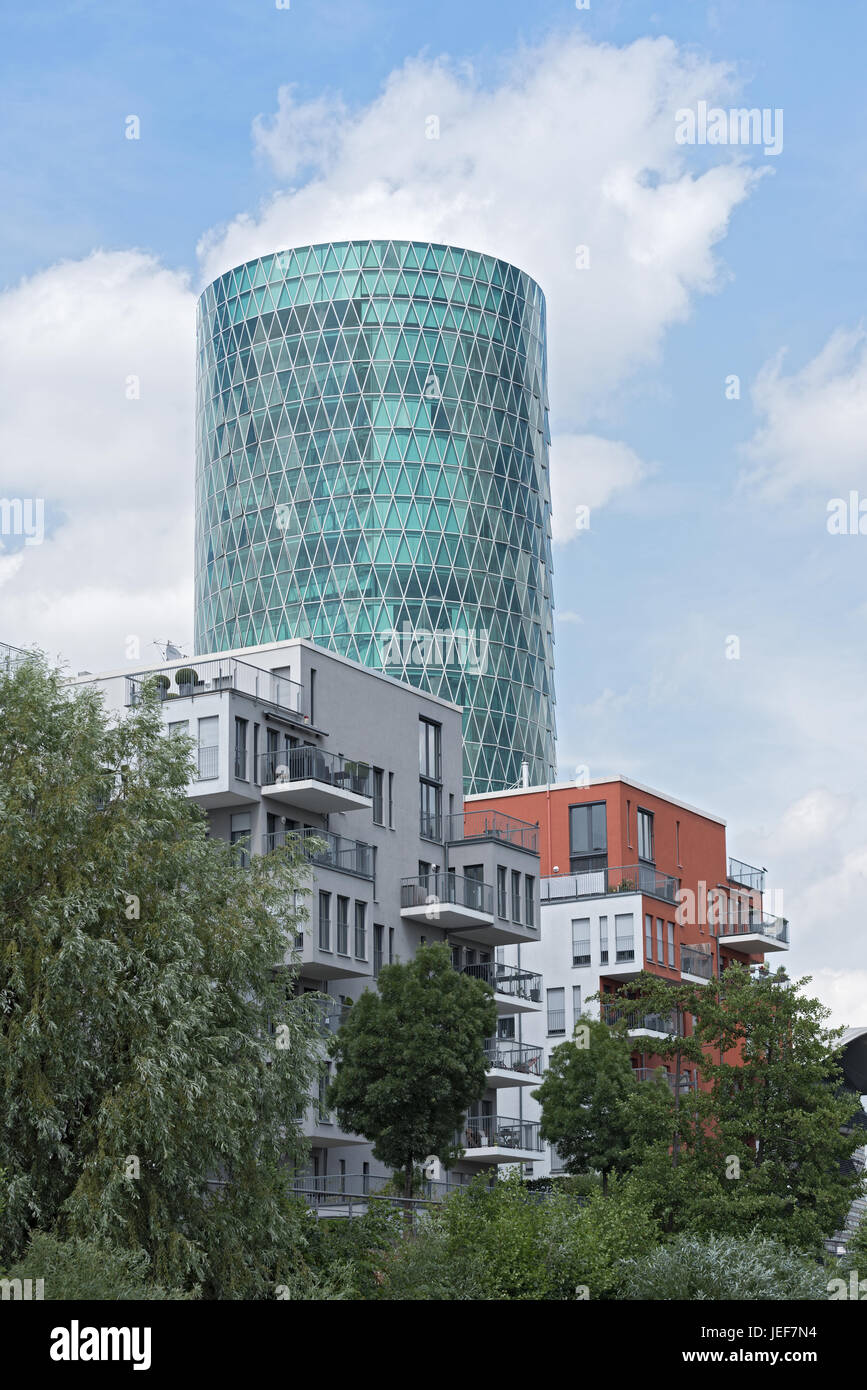 Westhafen Tower and private apartments in Frankfurt, Germany Stock