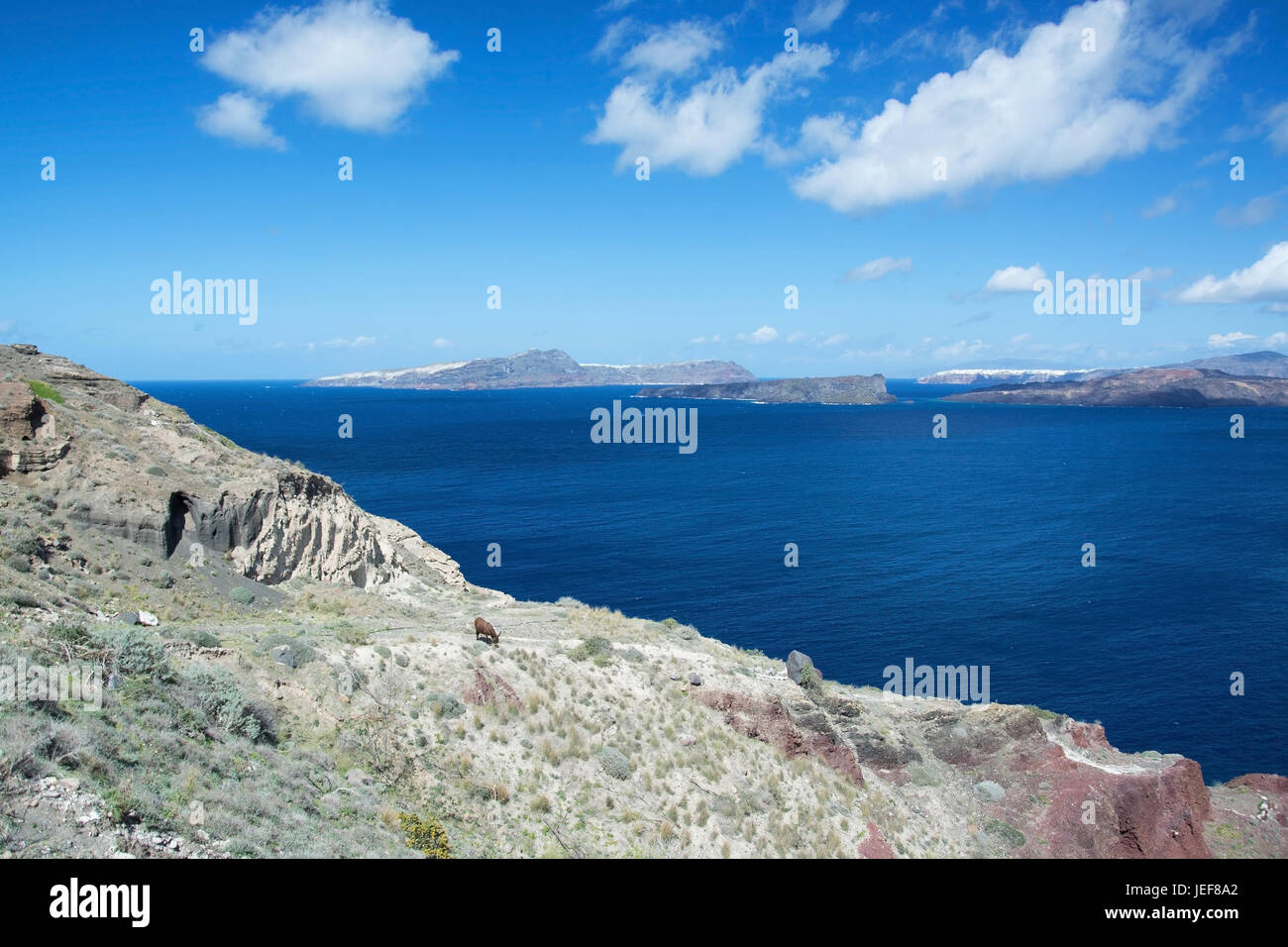 A scenery on the island Thira or Thera, is a small town on the giechischen archipelago Santorin on the Cyclades., Landschaft auf der Insel Thira oder  Stock Photo