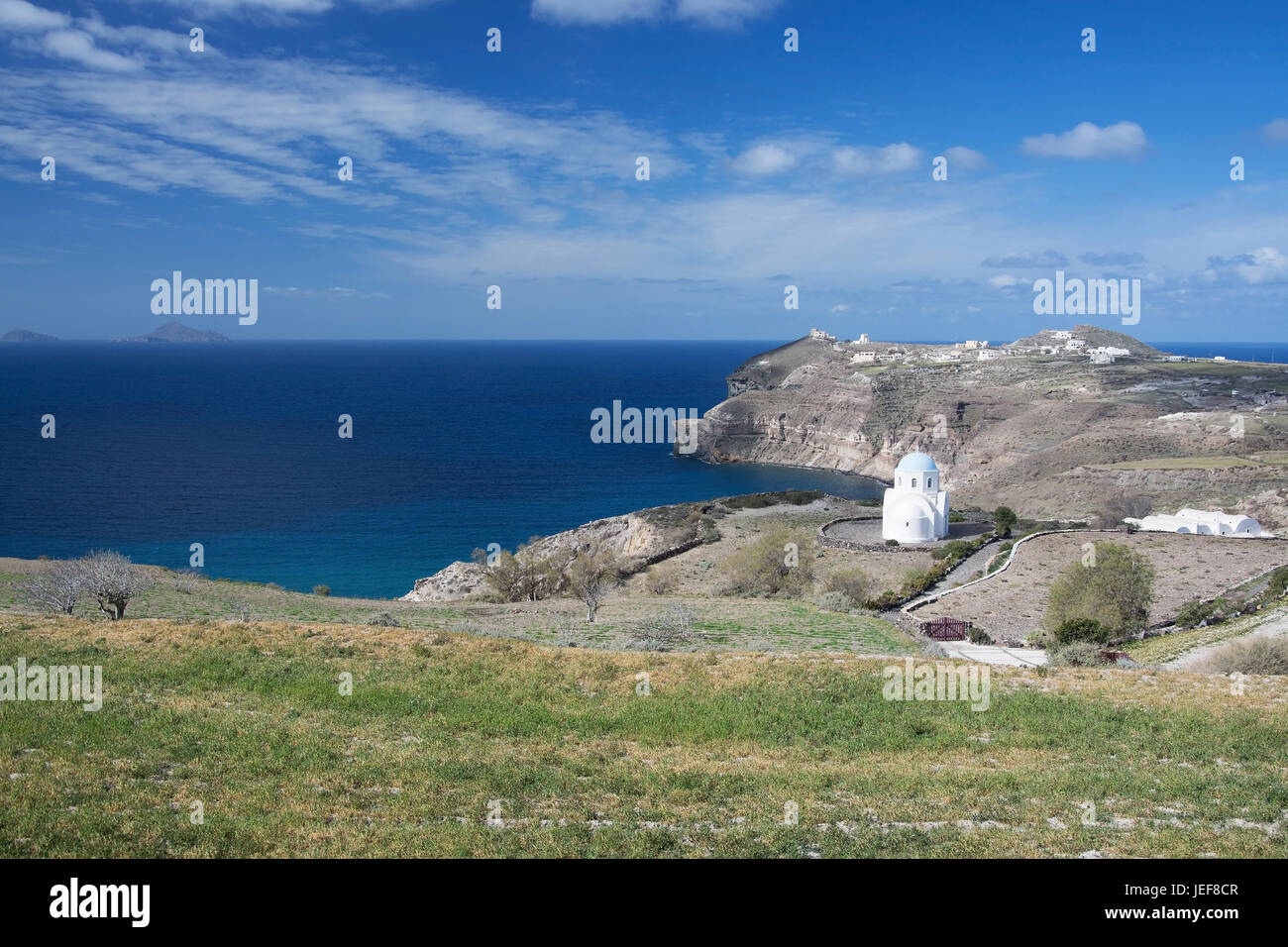 Scenery on the island Thira, or Thera, on the giechischen archipelago Santorin on the Cyclades., Landschaft auf der Insel Thira, oder Thera, auf dem g Stock Photo