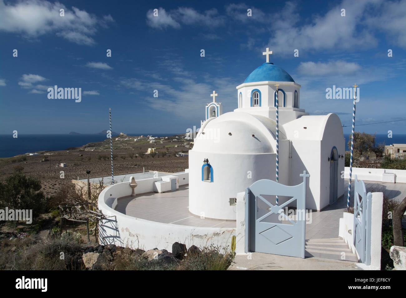 Church on the island Thira, or Thera, on the giechischen archipelago Santorin on the Cyclades., Kirche auf der Insel Thira, oder Thera, auf dem giechi Stock Photo