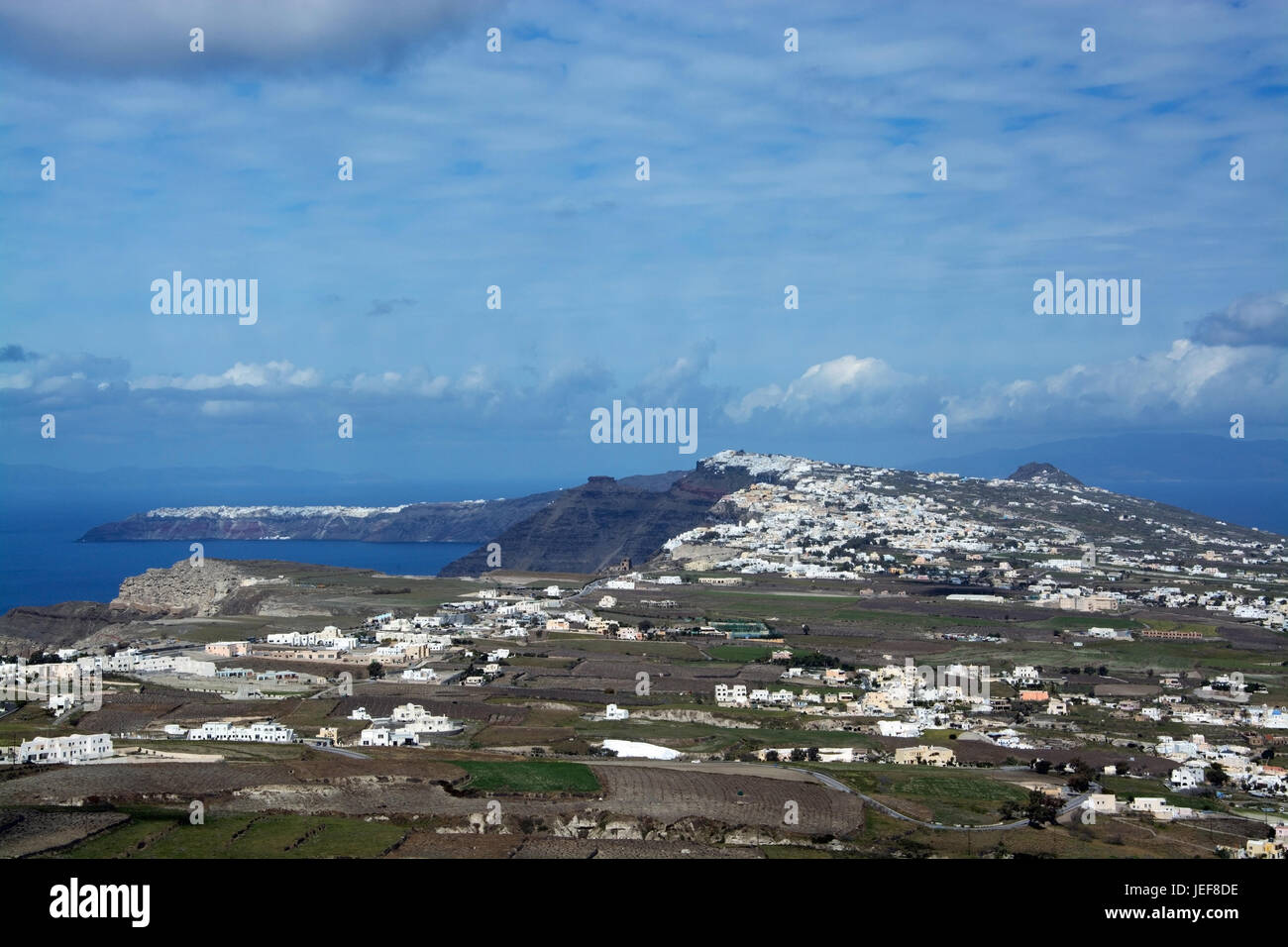 Scenery on the island Thira, or Thera, on the giechischen archipelago Santorin on the Cyclades., Landschaft auf der Insel Thira, oder Thera, auf dem g Stock Photo