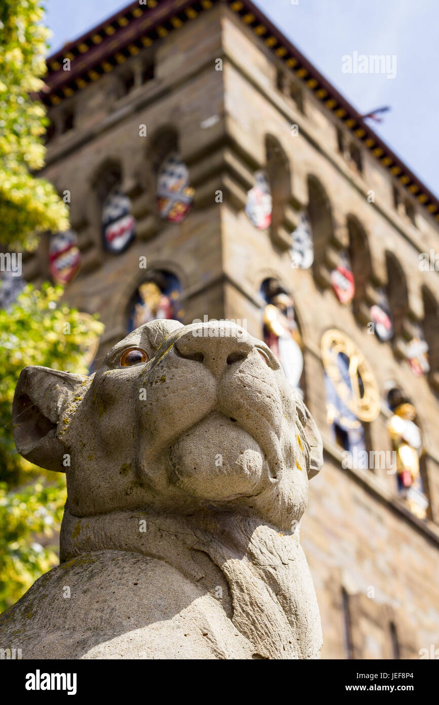 Cardiff Castle Animal Wall and Clock Tower Stock Photo Alamy
