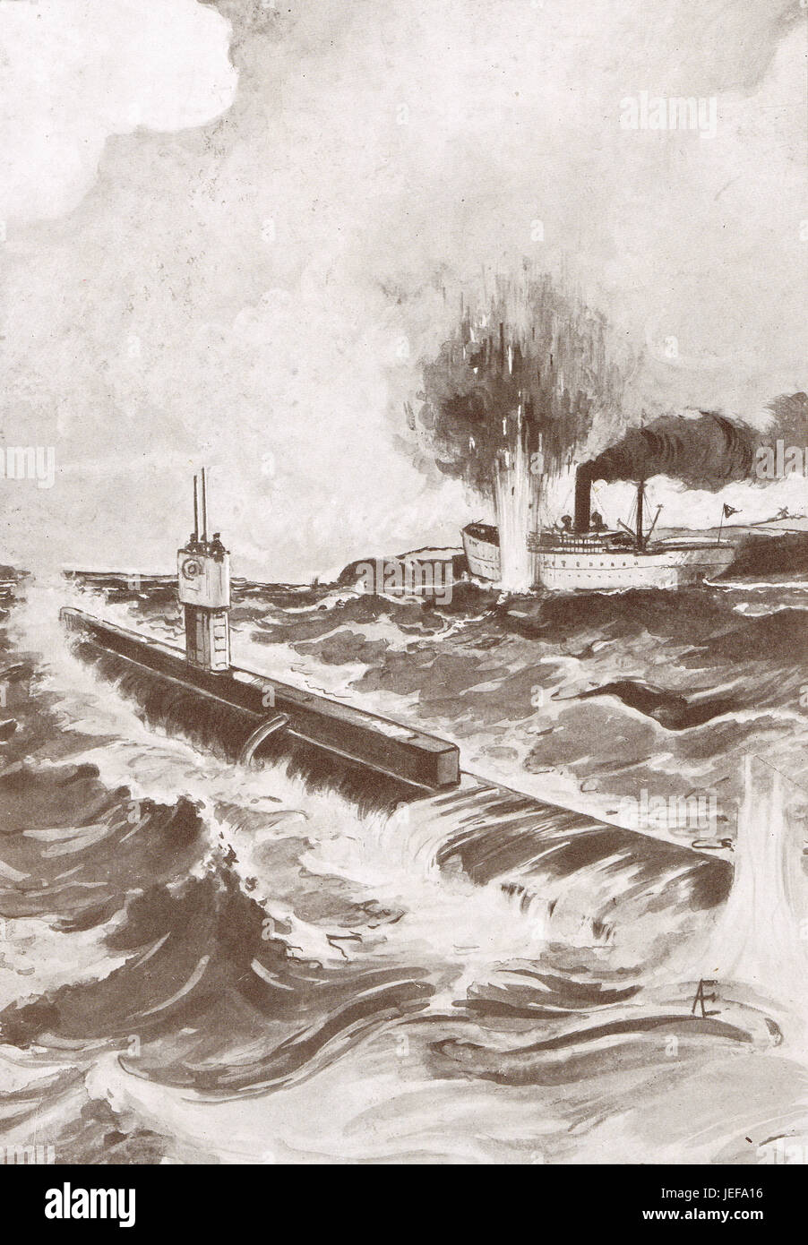 British submarine strike in the Baltic, 1915 Stock Photo