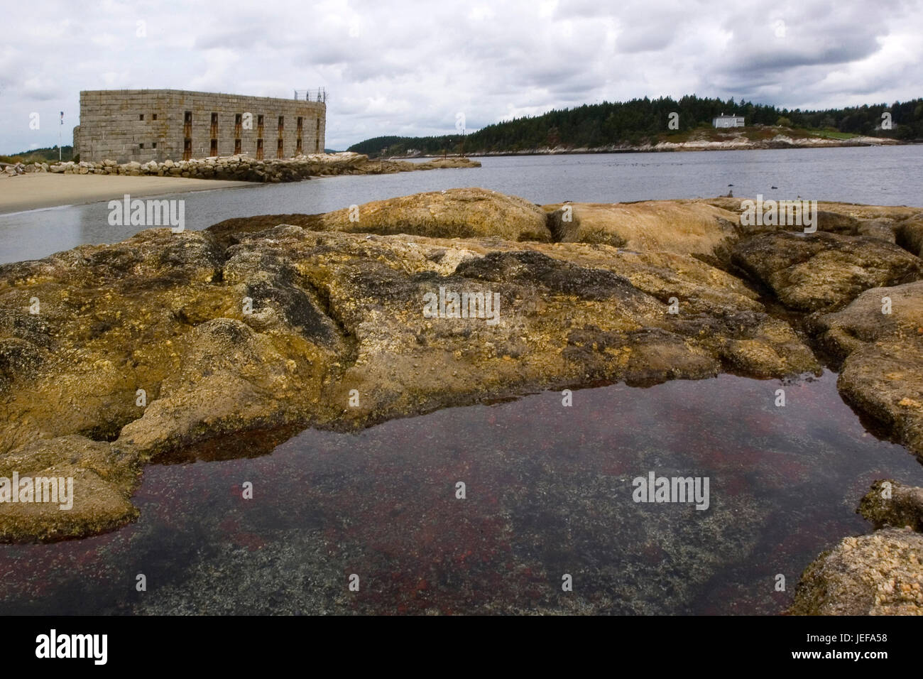 Fort Popham at the mouth of the Kennebec River in Popham Beach, Maine.USA Stock Photo