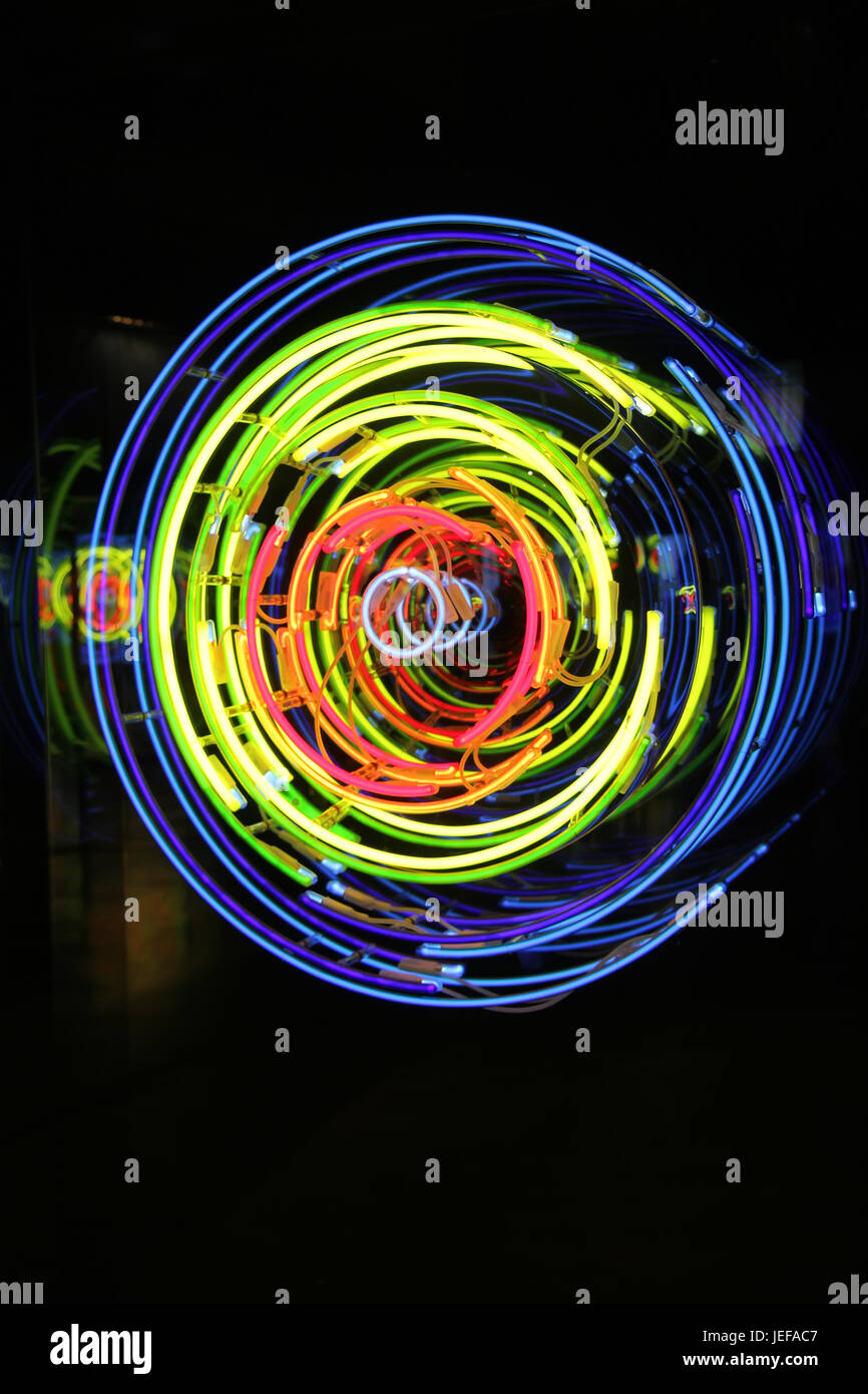 presentSpace and time, neon, xenon, argon lights Stock Photo