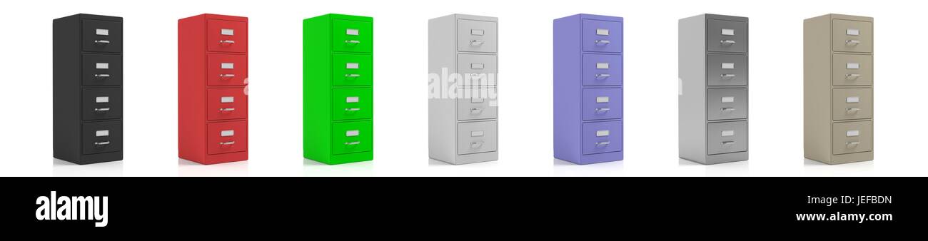 Colorful Filing Cabinets Isolated On White Background 3d Stock