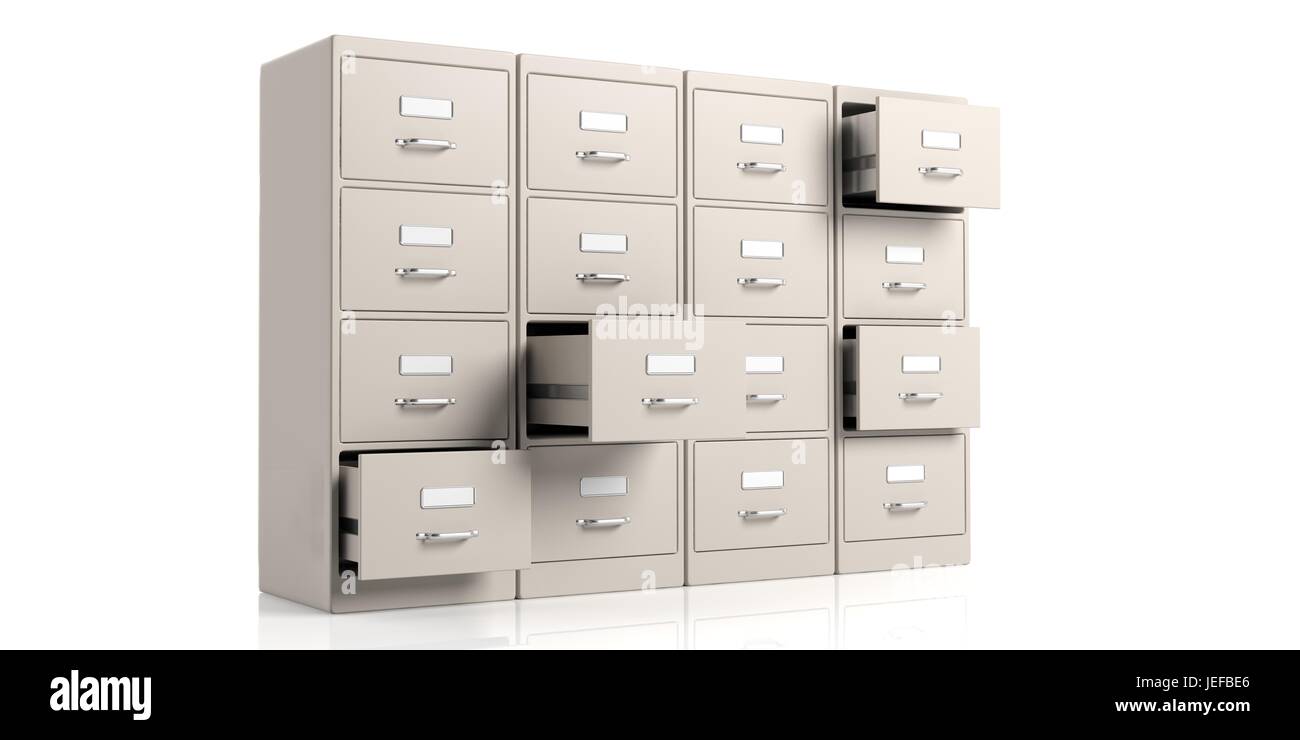 Filing cabinets isolated on white background. 3d illustration Stock ...