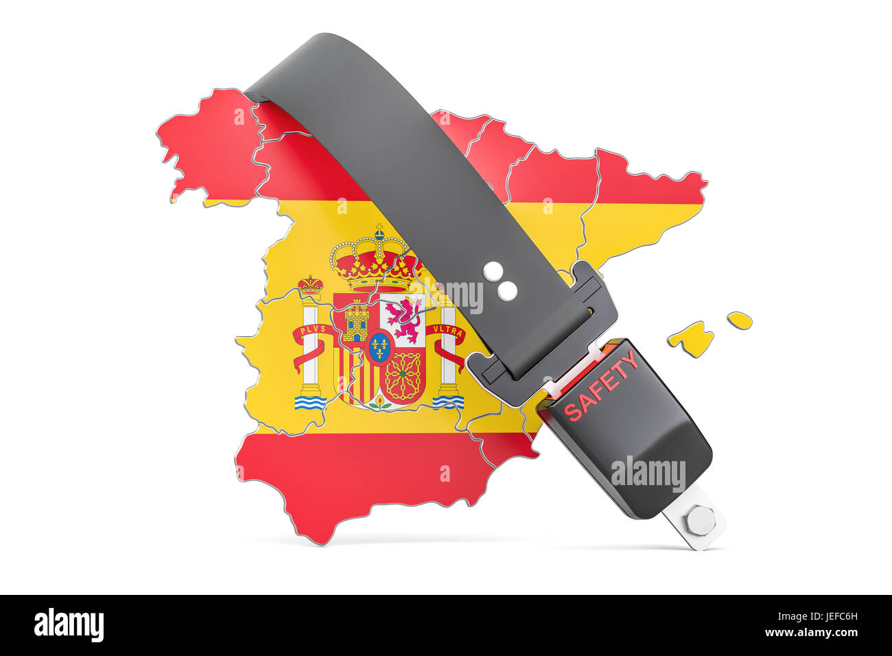 Spanish map with safety belt. Security and protect or insurance concept, 3D rendering Stock