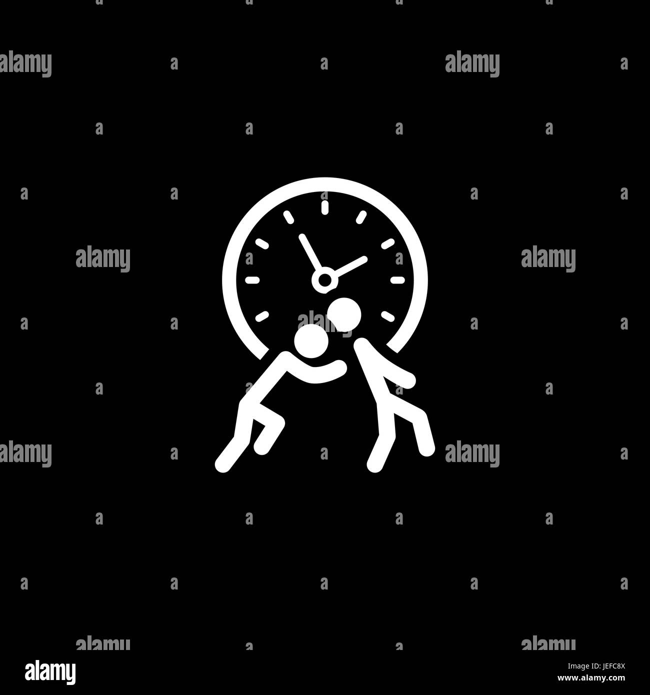 Time for Action Icon. Simple Flat Design. Business Concept. Isolated Illustration with two silhouettes and clock Stock Vector