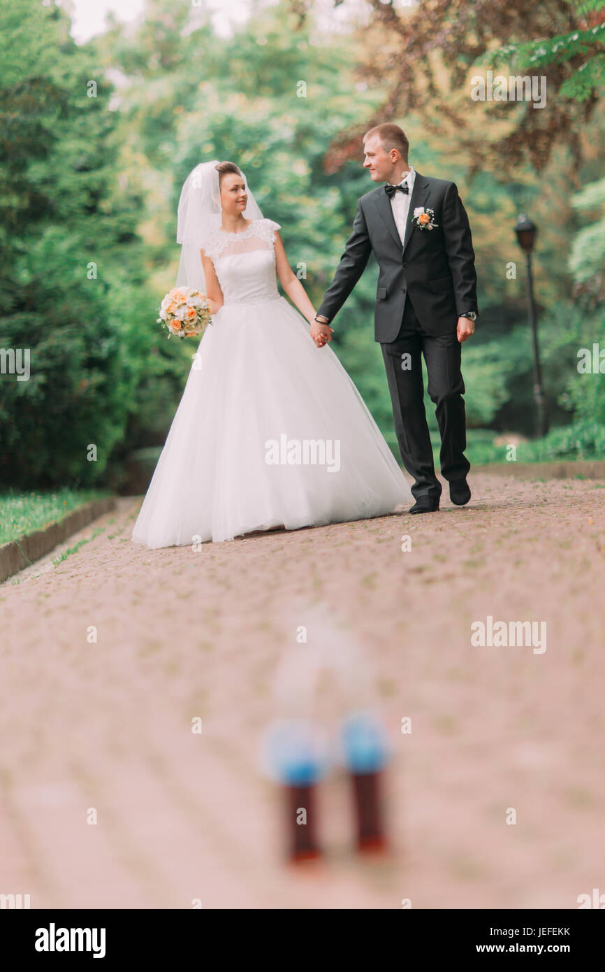 Woman happy walking in park suit hi-res stock photography and images ...