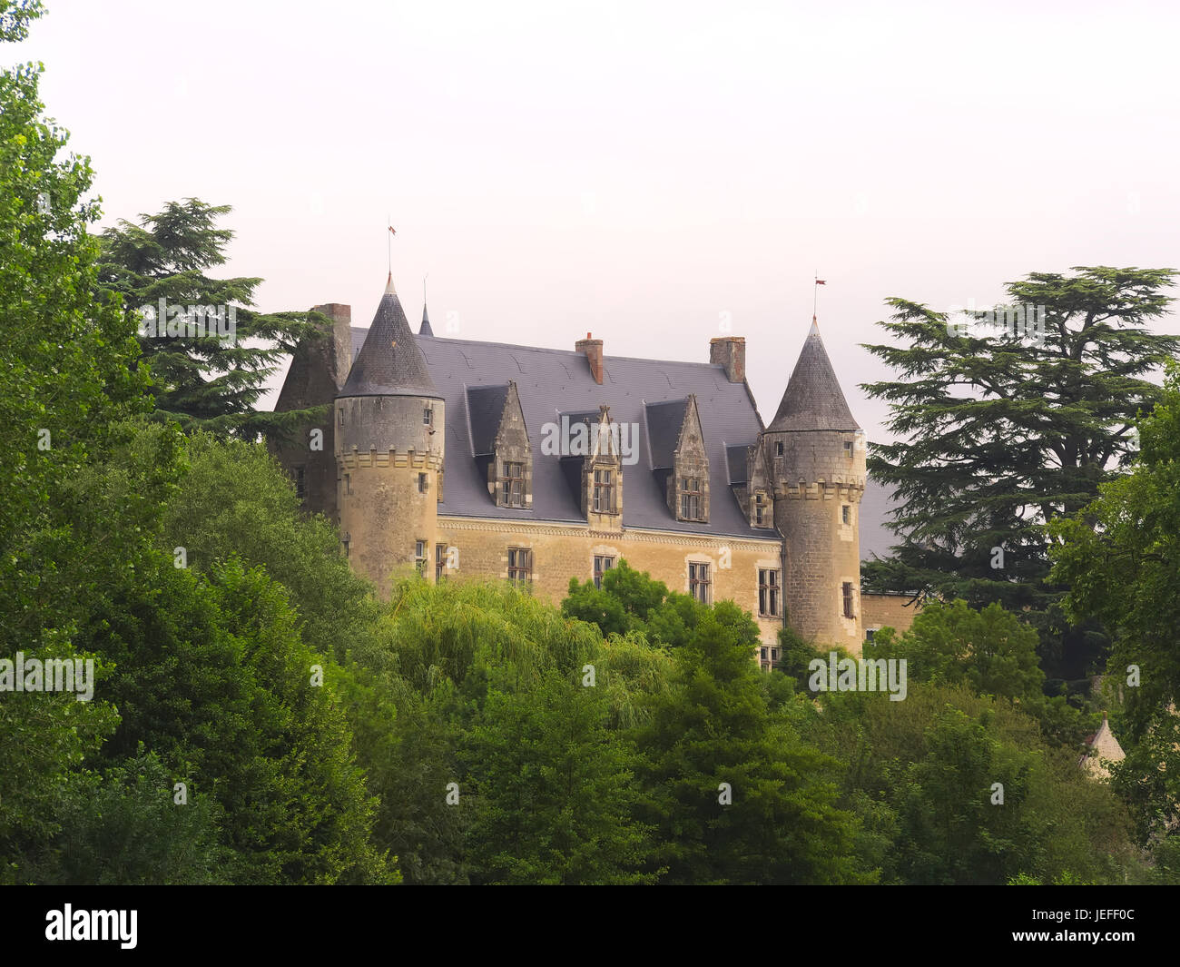 Chateau atop the village of Montresor, in the Touraine region of France Stock Photo