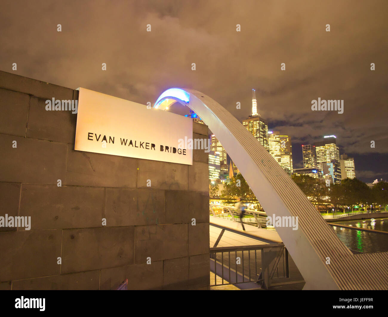 Night view of the Evan Walker bridge over the Yarra river, Melbourne