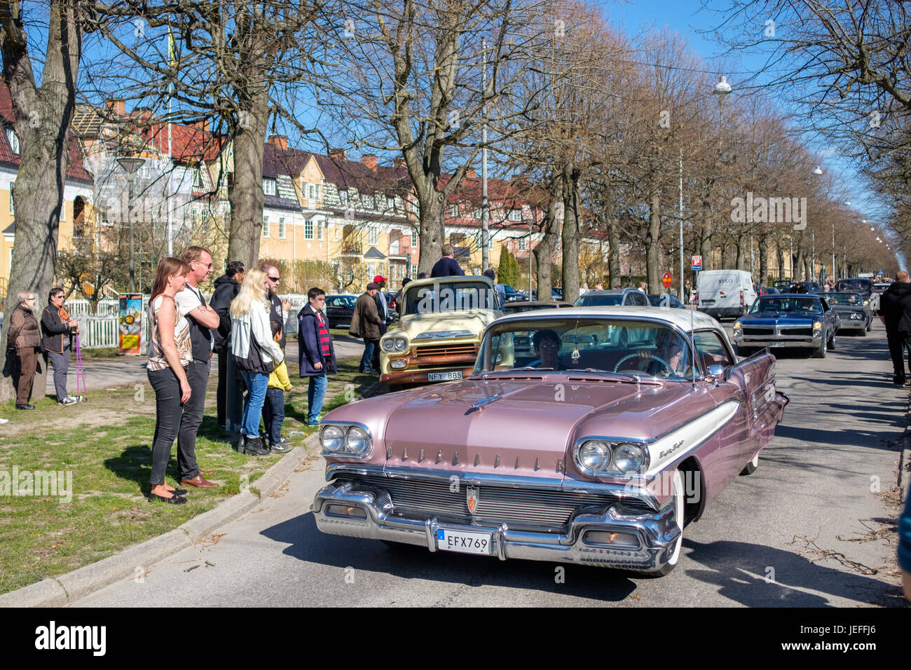 Oldsmobile 88, 1958 at the traditional vintage car parade celebrating spring on May Day in Norrkoping, Sweden Stock Photo