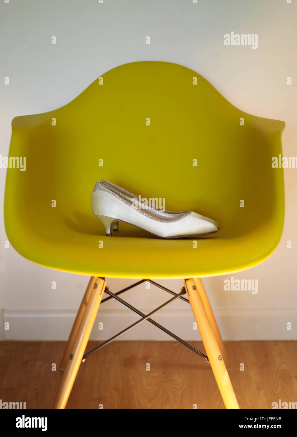 Wedding shoe on chair Stock Photo