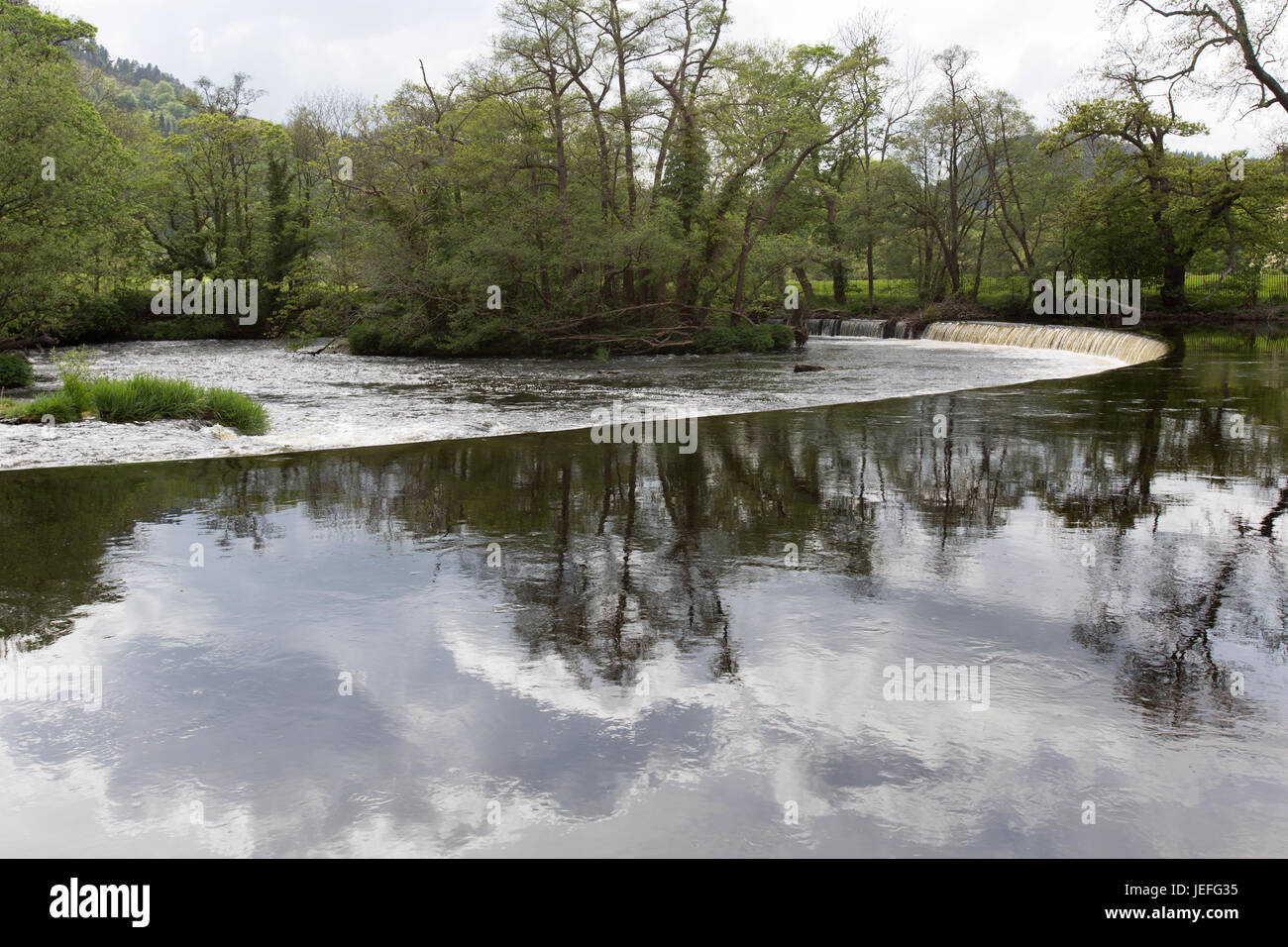 The town of Llangollen, Wales. Picturesque view of the Thomas Telford designed Horseshoe Falls