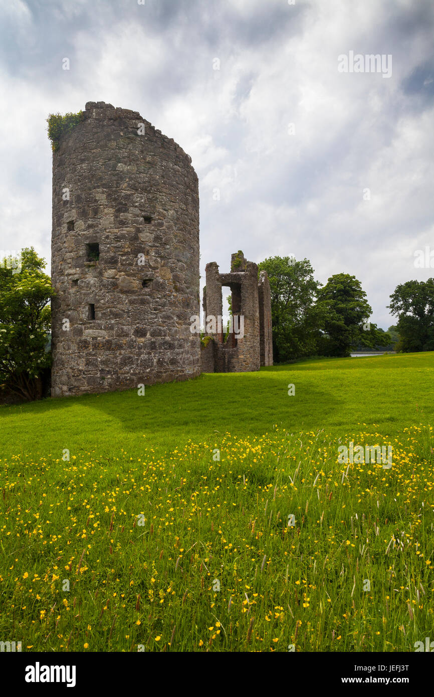 The Old Castle, a 17th-century tower house built in the early Crom Castle Estate, Upper Lough Erne, County Fermanagh, Northern Ireland Stock Photo