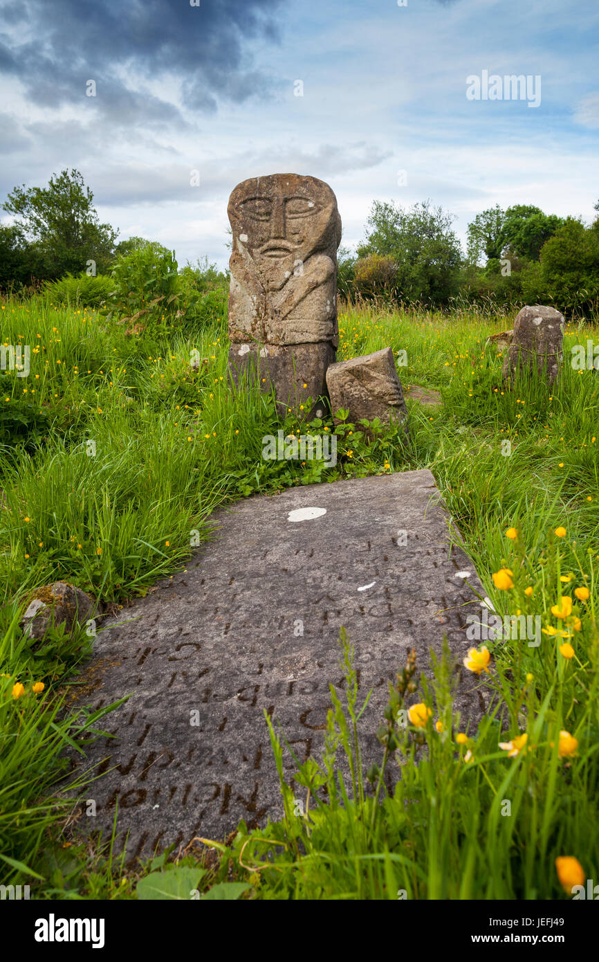 The front of the Boa Island bilateral figure, regarded as one of the most enigmatic and remarkable stone figures in Ireland.  Created in 400–800 AD, i Stock Photo