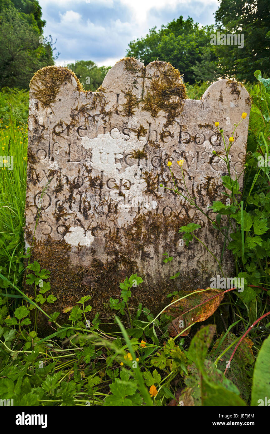 An old grave stone dating from 1810 on Boa Island, Lower Lough Erne, County fermanagh, Northern Ireland Stock Photo