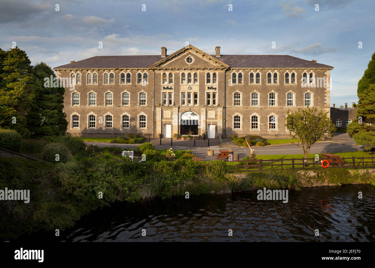 The head office of Belleek Pottery,  a porcelain company that began trading in 1884 in Belleek, County Fermanagh, Northern Ireland. The factory produc Stock Photo