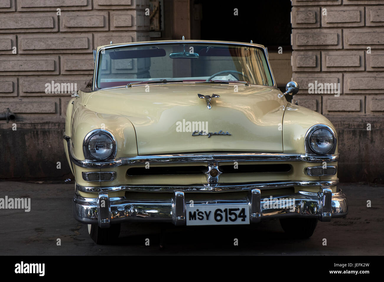 The image of Chrysler vintage car in car rally Mumbai,Horniman circle