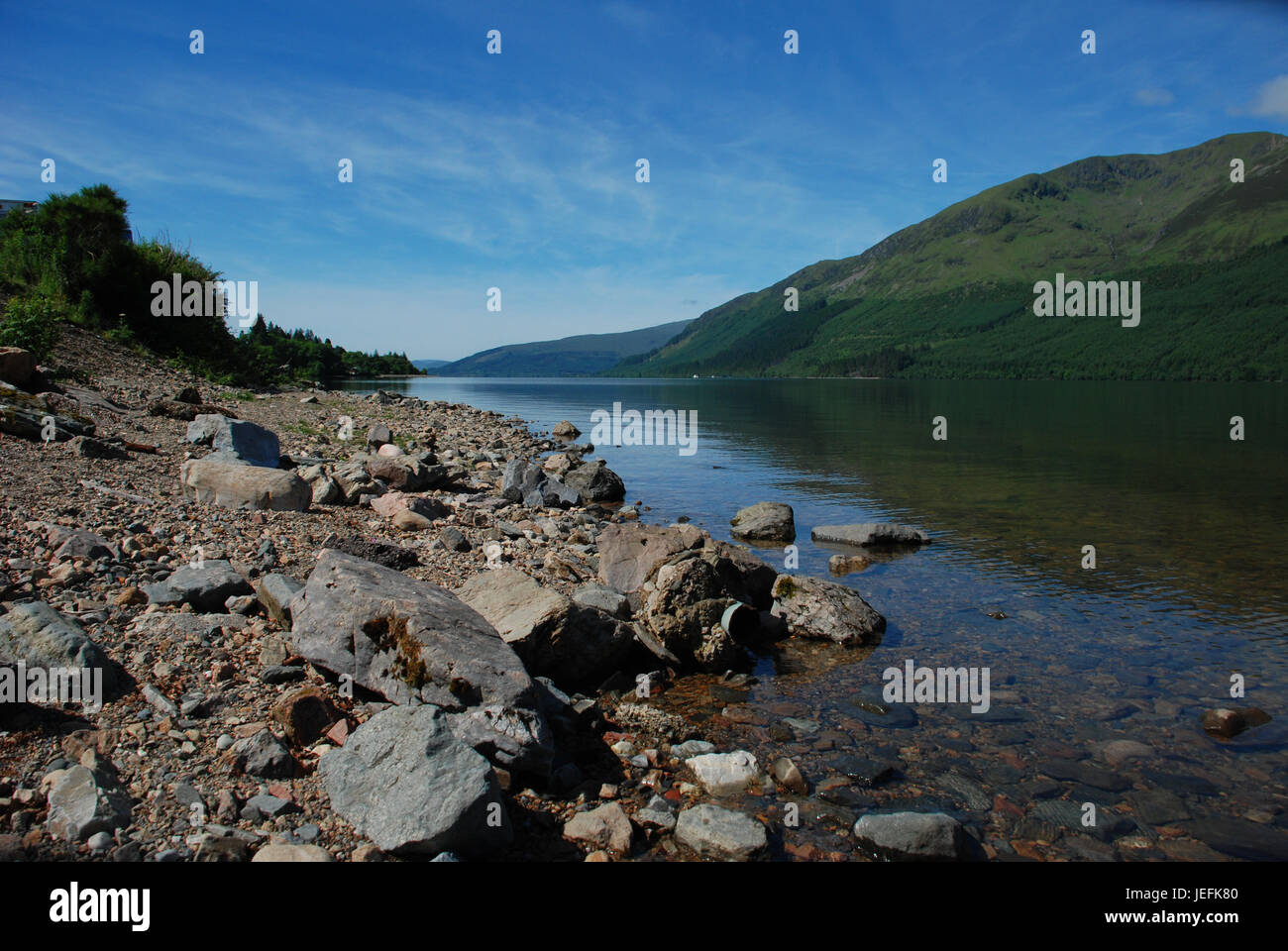 Scotland's Loch Lochy is a large freshwater loch in Lochaber Highland Scotland. It has a mean depth of 70m. Photo taken June 2017 Stock Photo