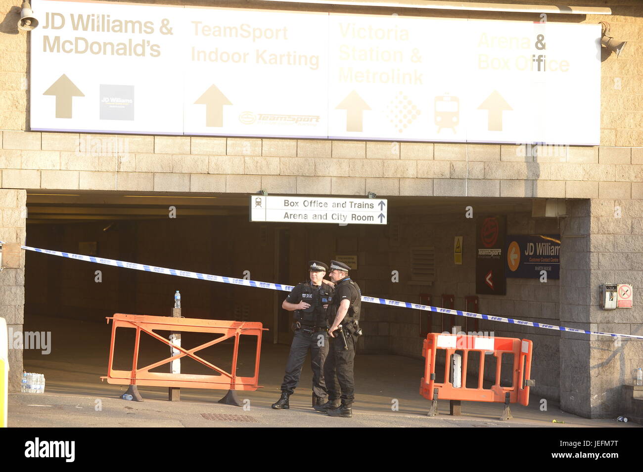 Manchester Arena box office entrance Cordon lifted Featuring Manchester Arena Where