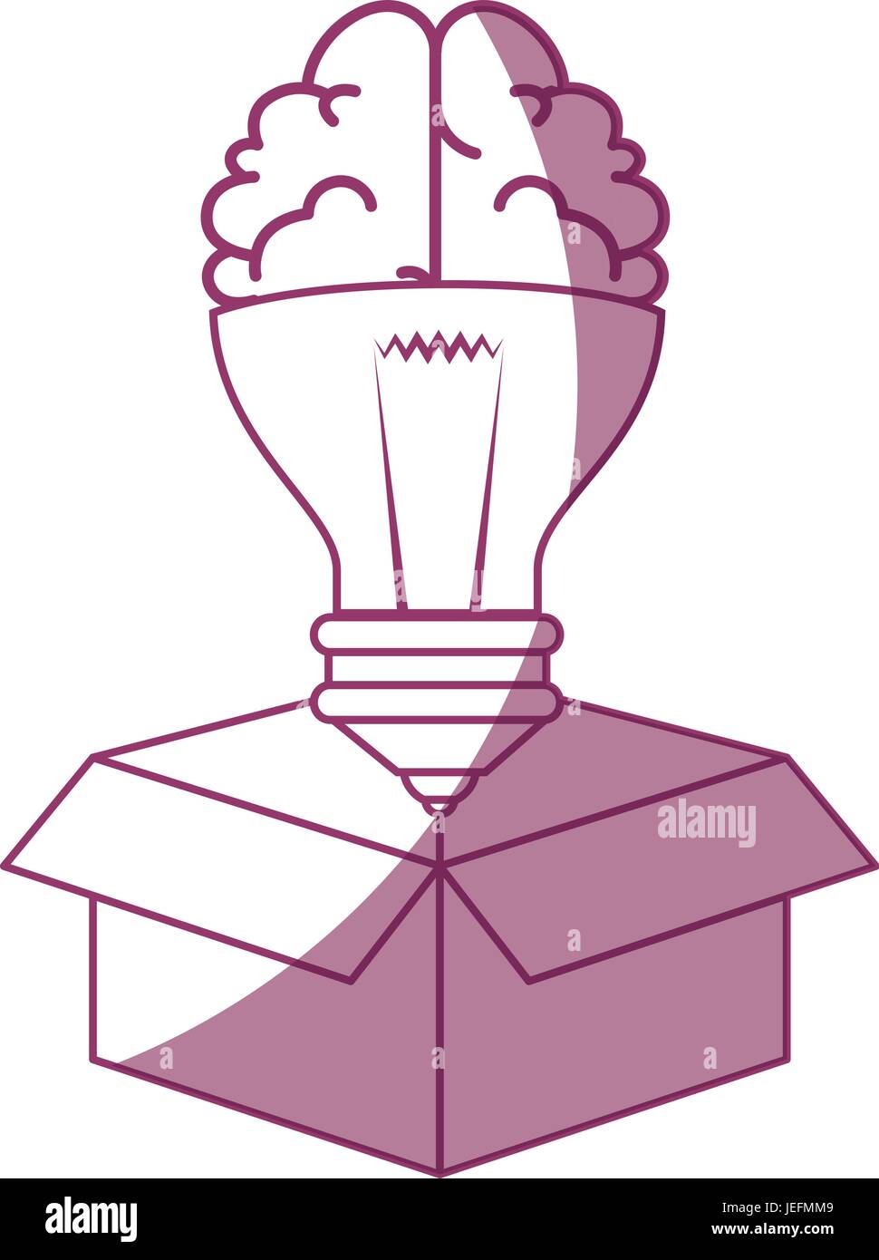 carton box with brain in bulb shape icon over white background vector ...