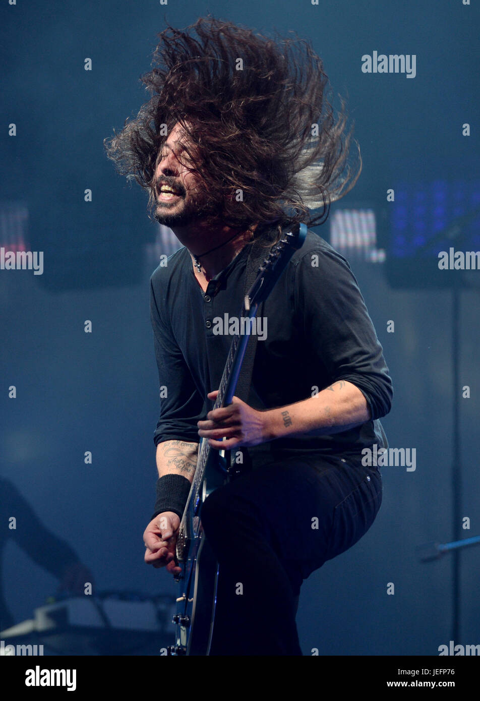 Dave Grohl of Foo Fighters performs on The Pyramid Stage at the ...