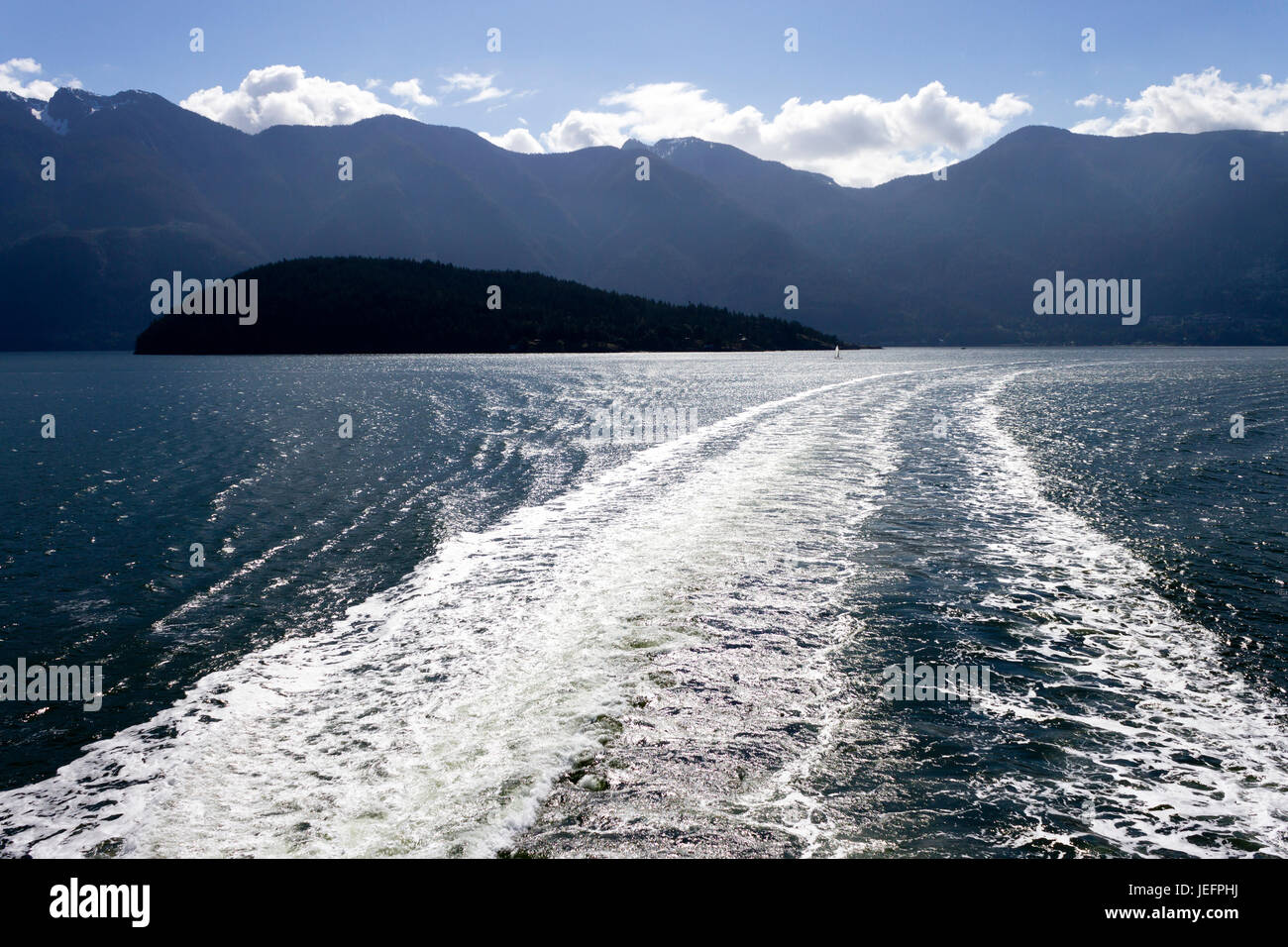 Wake from a passenger ferry in Howe Sound traveling between Horseshoe