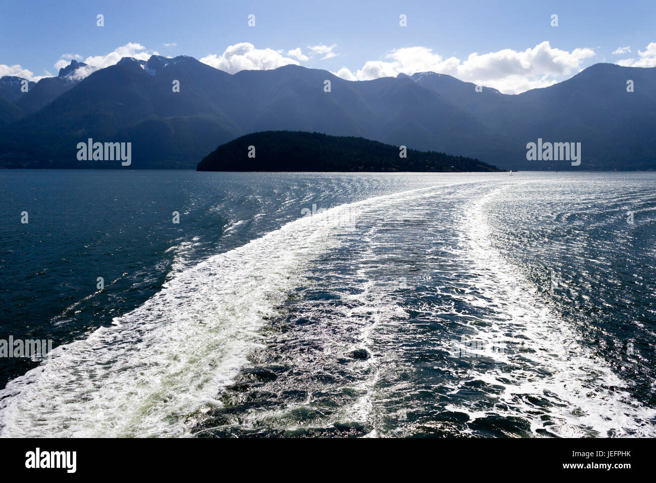 Wake from a passenger ferry in Howe Sound traveling between Horseshoe