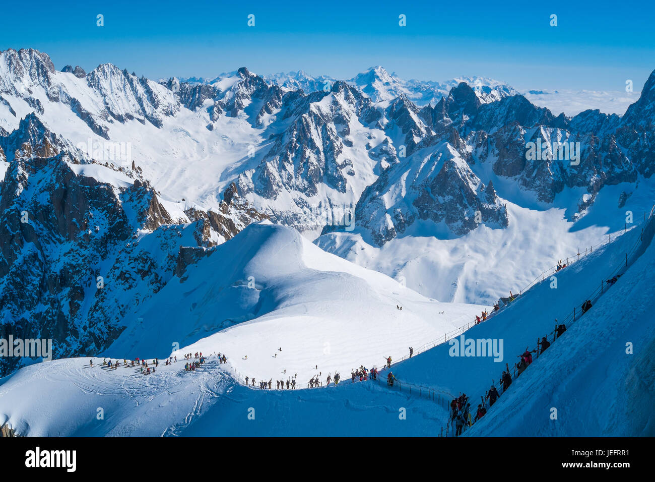 View of Mont Blanc massif from Aiguille du Midi, Chamonix, France Stock ...