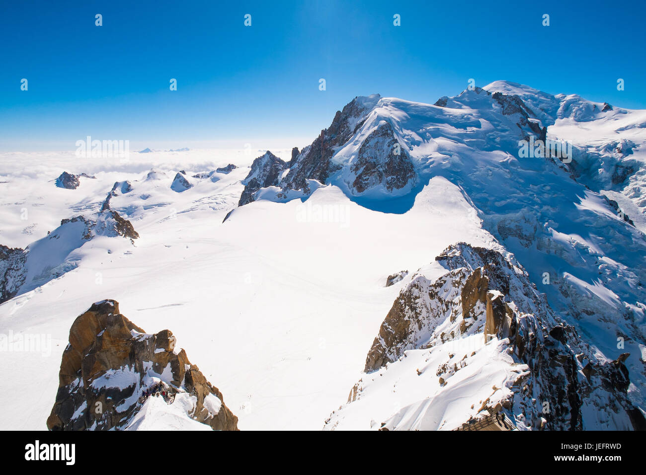 View of Mont Blanc massif from Aiguille du Midi, Chamonix, France Stock ...