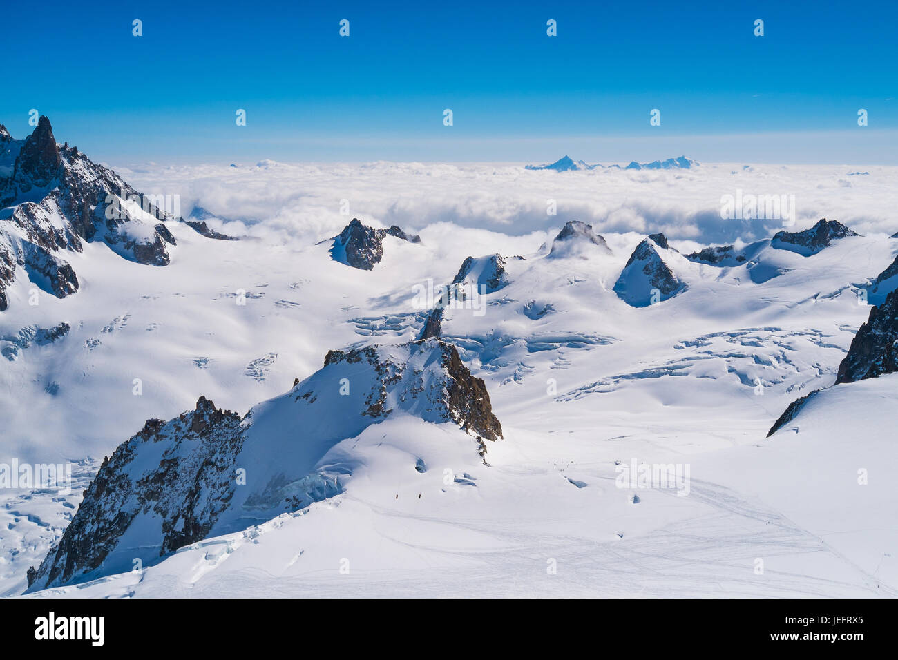 View of Mont Blanc massif from Aiguille du Midi, Chamonix, France Stock ...