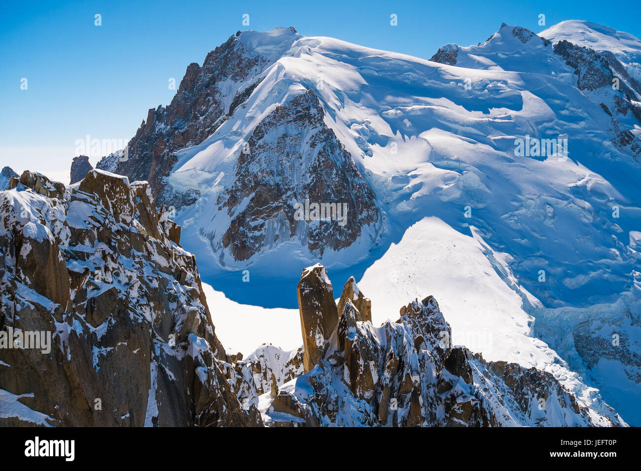 View of Mont Blanc massif from Aiguille du Midi, Chamonix, France Stock ...