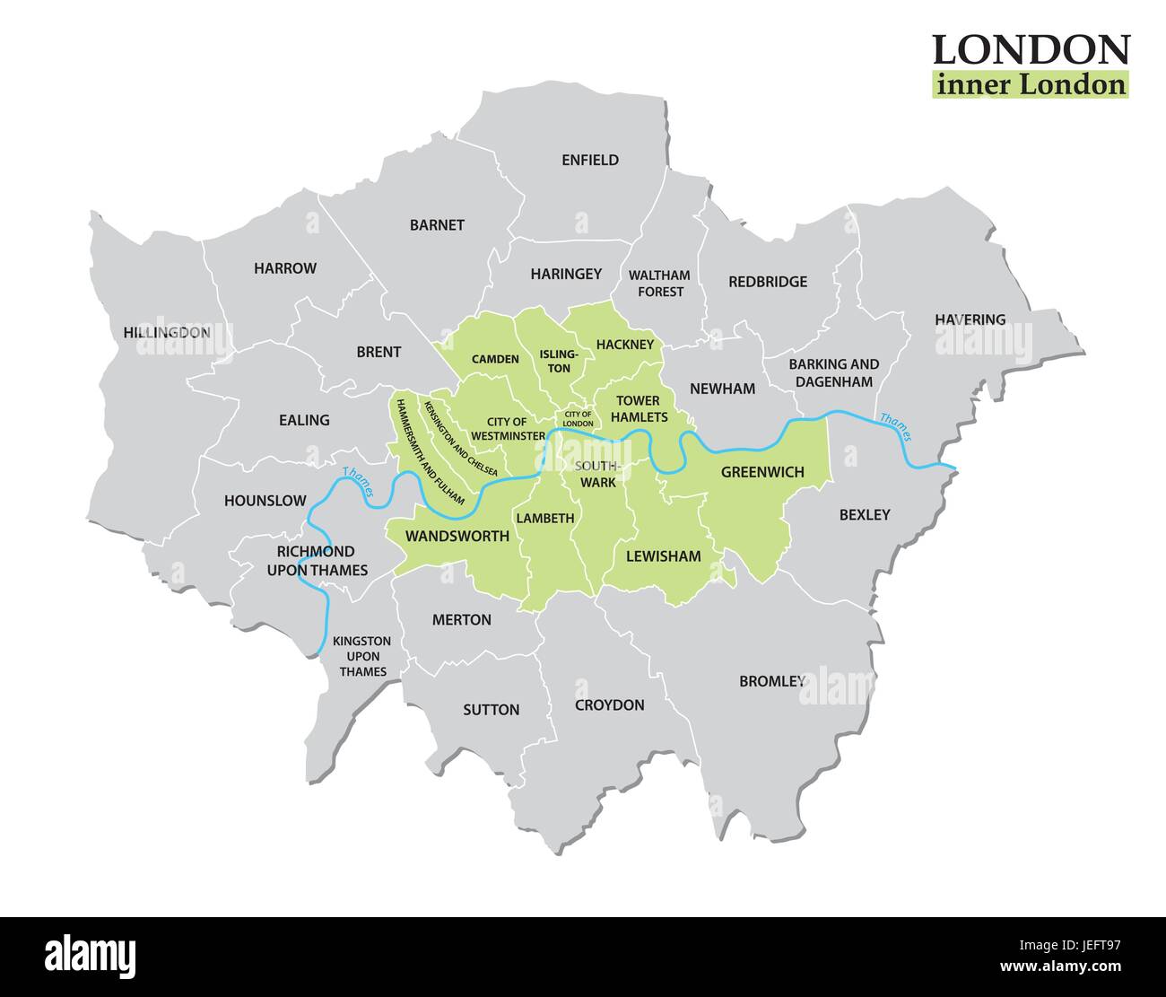 Administrative and political map of London, Statutory definition Stock Vector