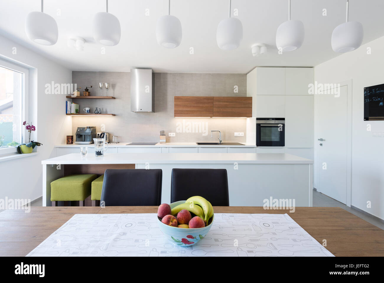 Modern Kitchen Interior With With Built In Appliances Connected With
