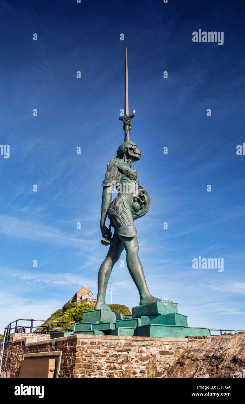 14 June 2017: Ilfracombe, North Devon, England, UK - Verity, by Damien Hirst, which stands at the entrance to the harbour. Stock Photo