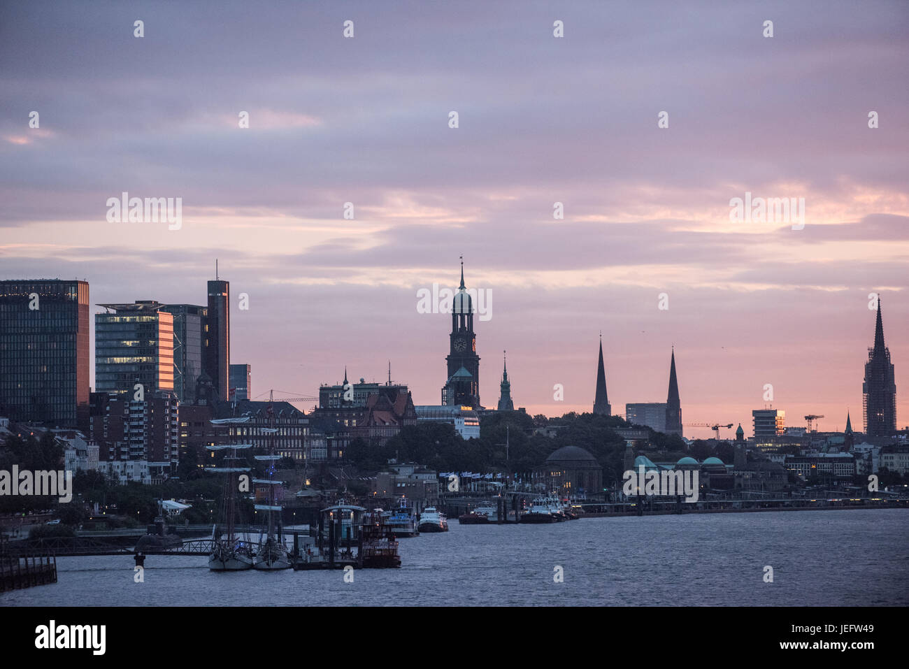 Hamburg, Germany, skyline from the port of Hamburg Stock Photo