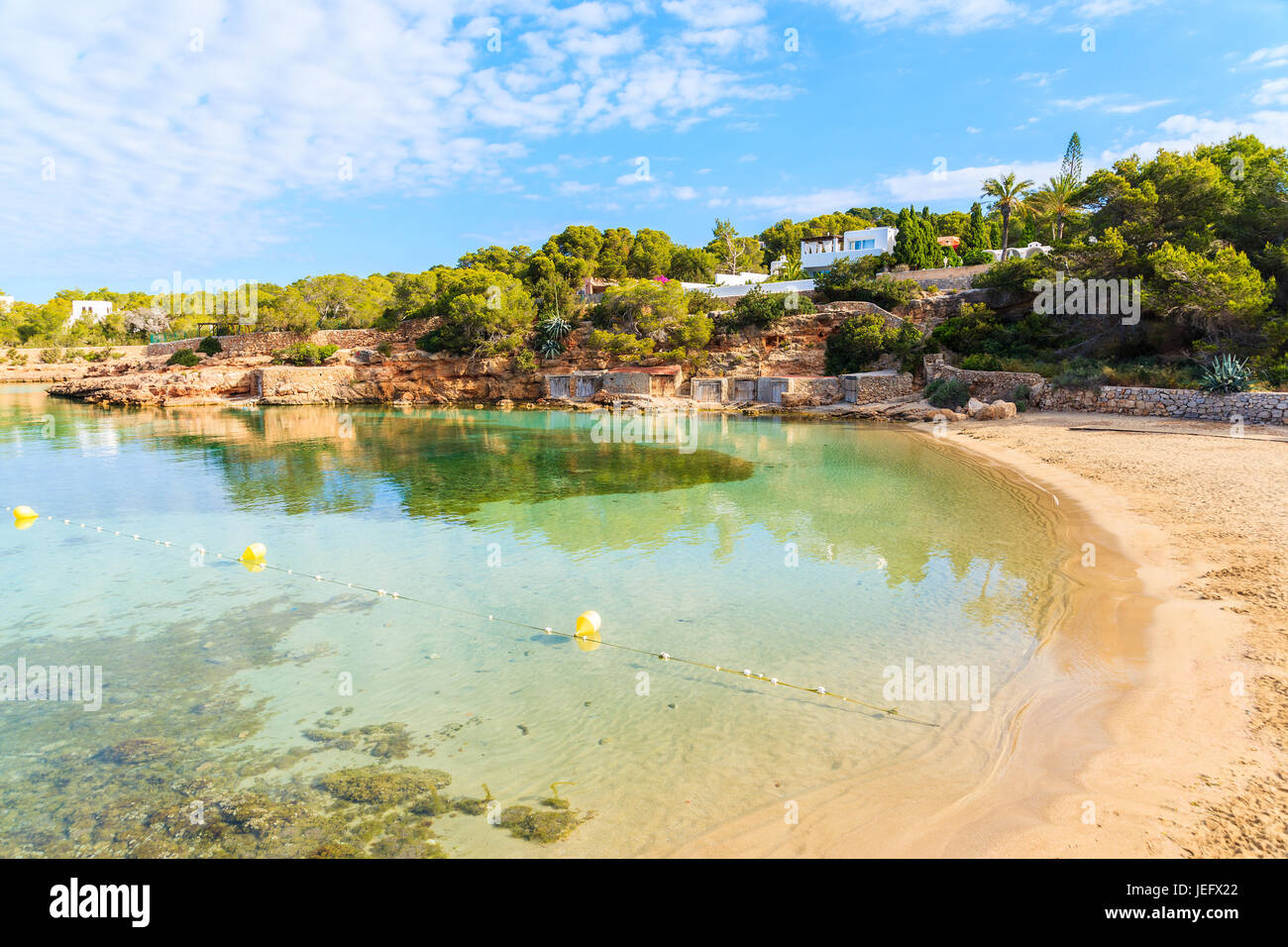 View of beautiful Cala Gracio beach and bay at early morning, Ibiza island, Spain Stock Photo