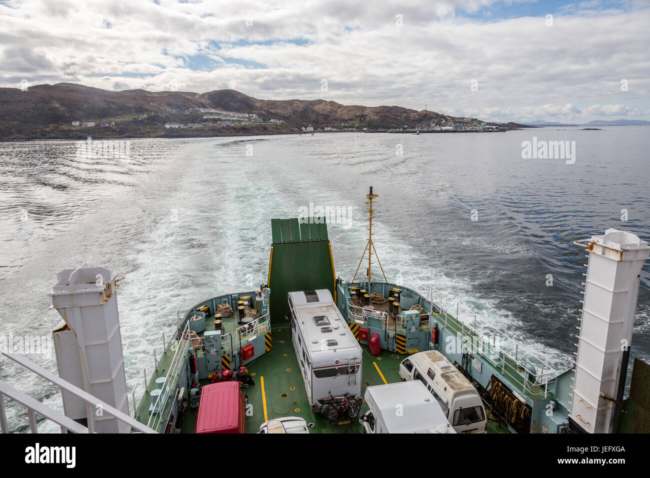 Looking back to Mallaig on the ferry to Armadale, Isle of Skye, Scotland, UK, Europe. Stock Photo
