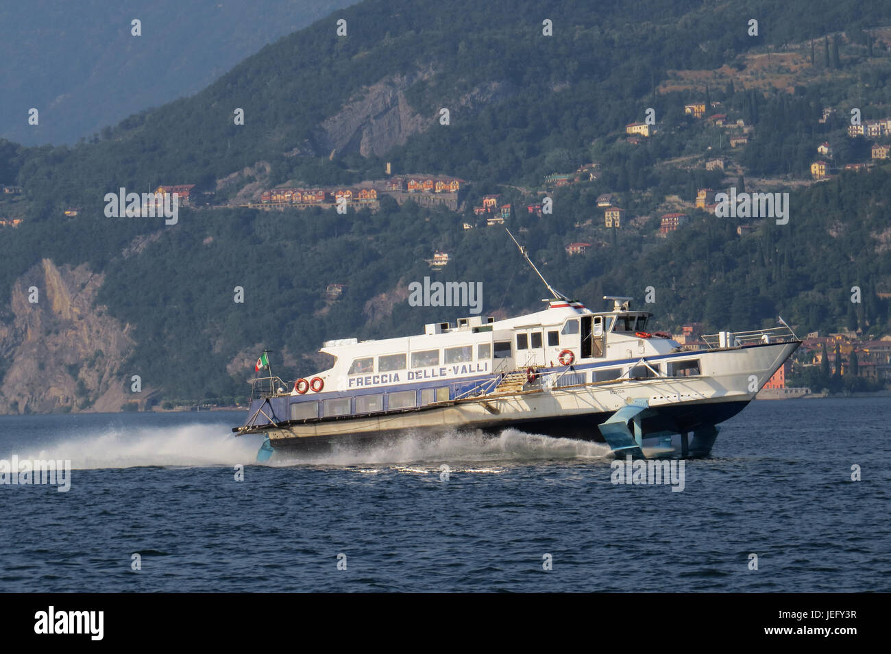 LAKE COMO,Piedmont, Italy. Express hydrofoil ferry boat service passing