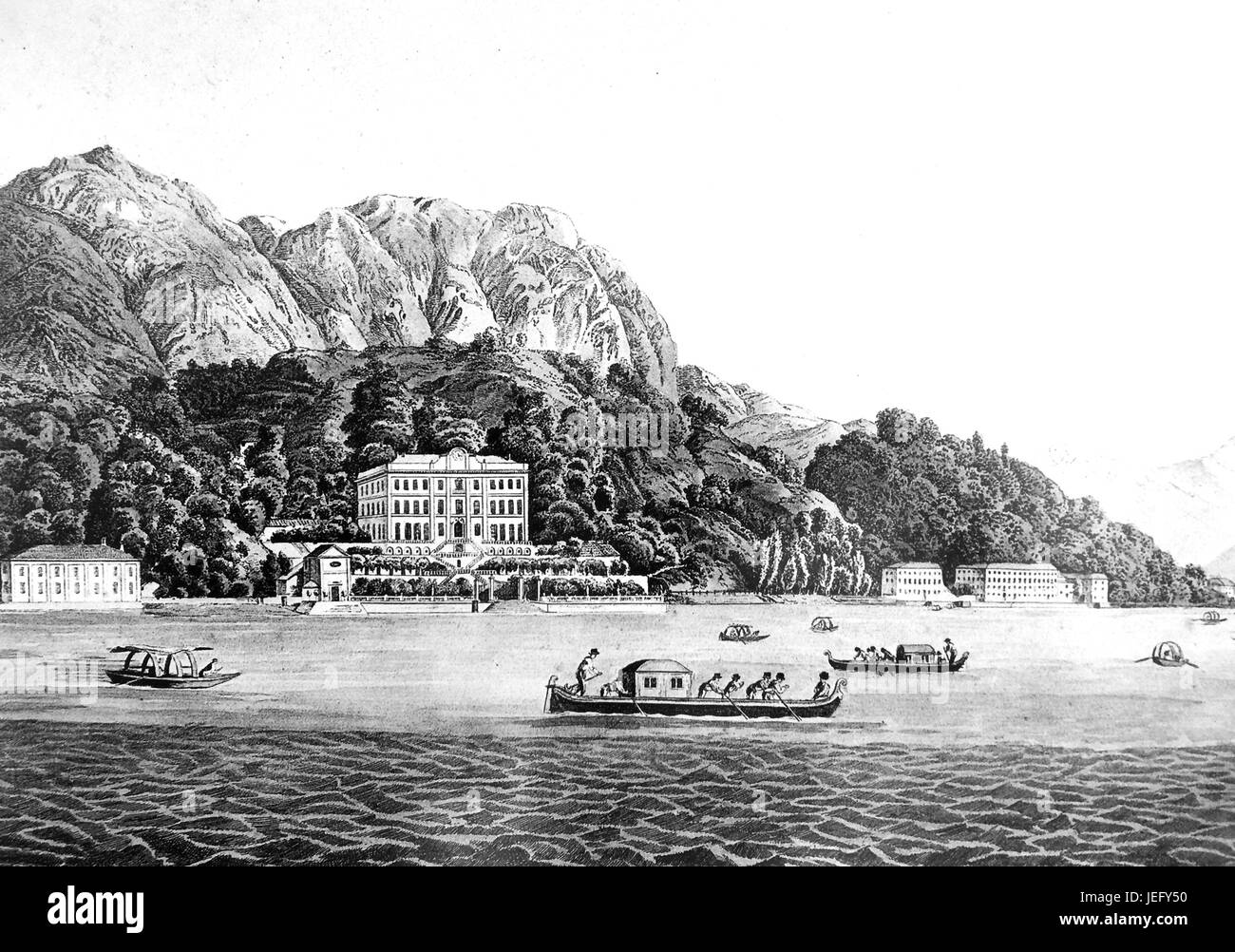 VILLA CARLOTTA in Tremezzo on Lake Como, Italy, about  1810 when it was still called Villa Sommeriva after its then owner  Giovanni Somariva. Stock Photo