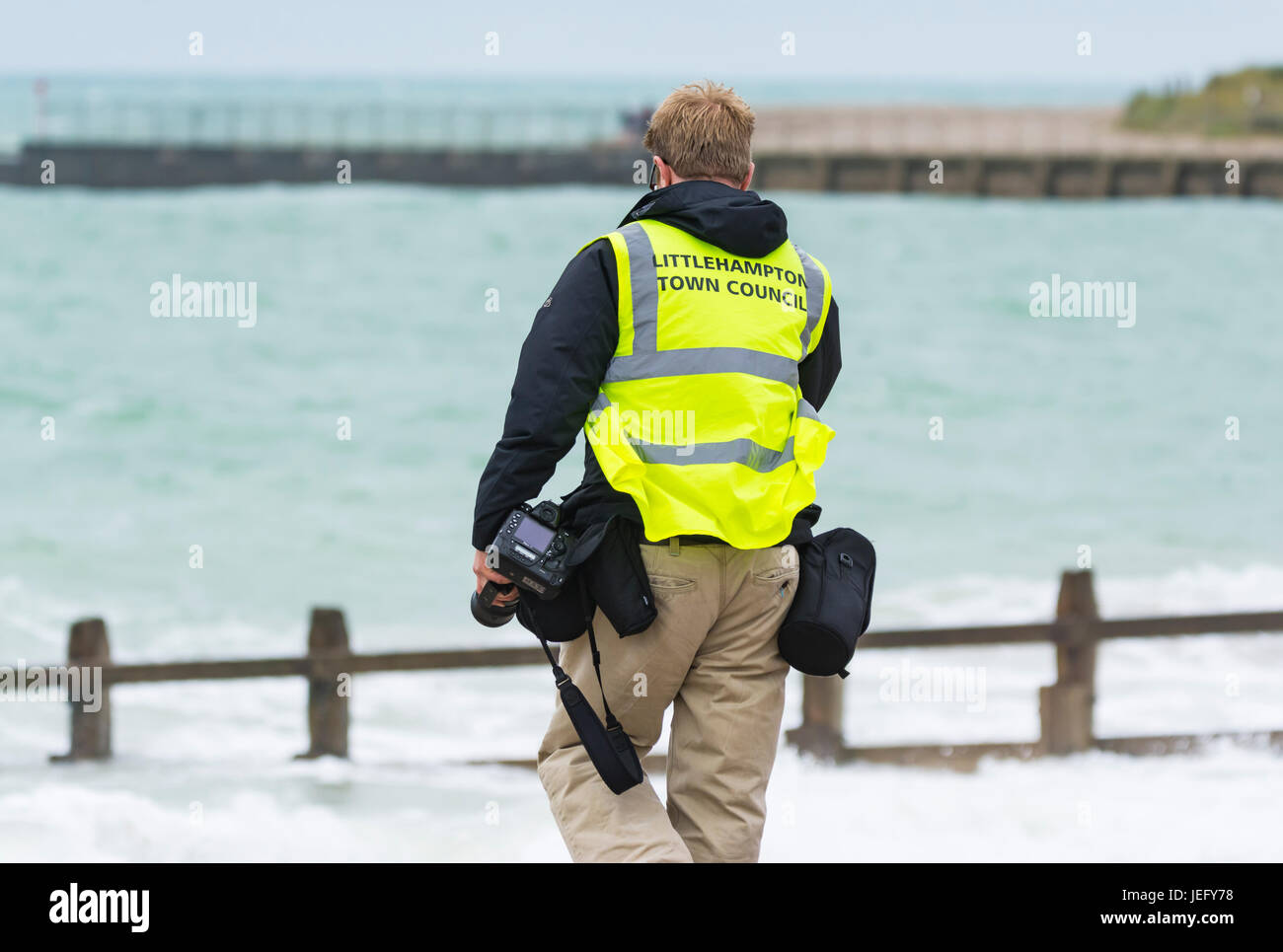 Council photographer at an outdoor event. Official photographer. Stock Photo