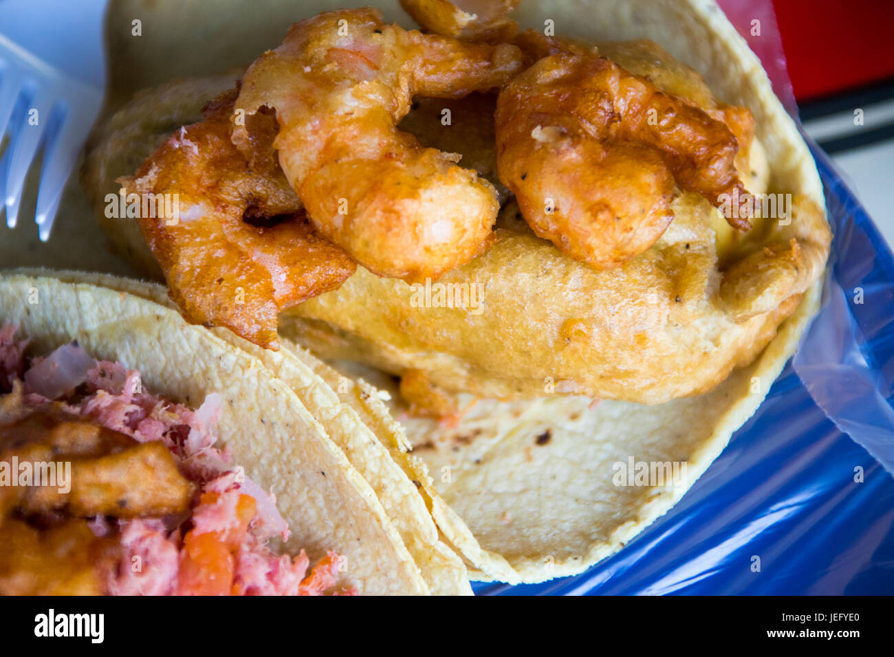 Taco de chile relleno de camaron at El Pescadito Restaurant, Mexico City, Mexico Stock Photo