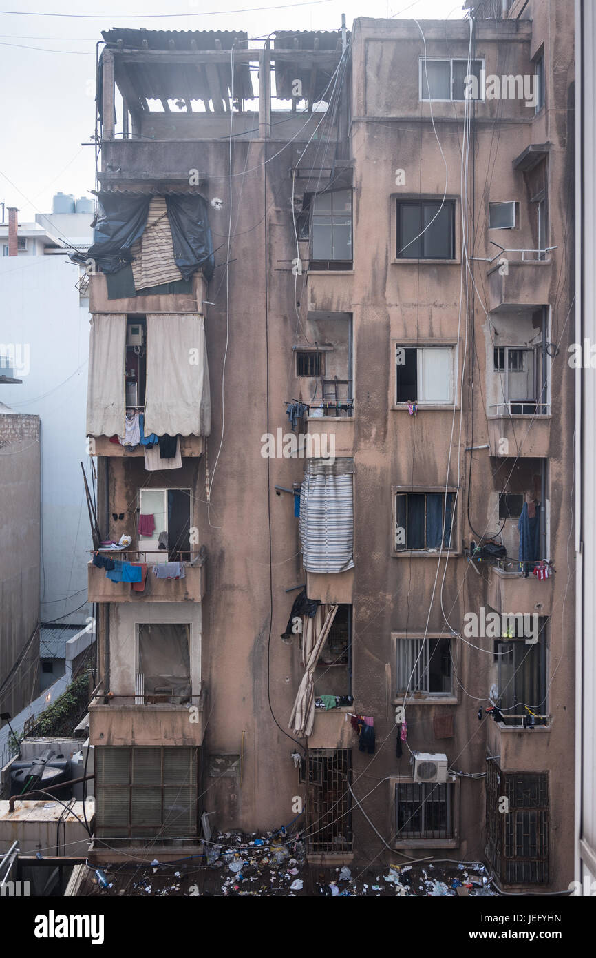 Apartment building for Syrian refugees in downtown Beirut, Lebanon Stock Photo Alamy