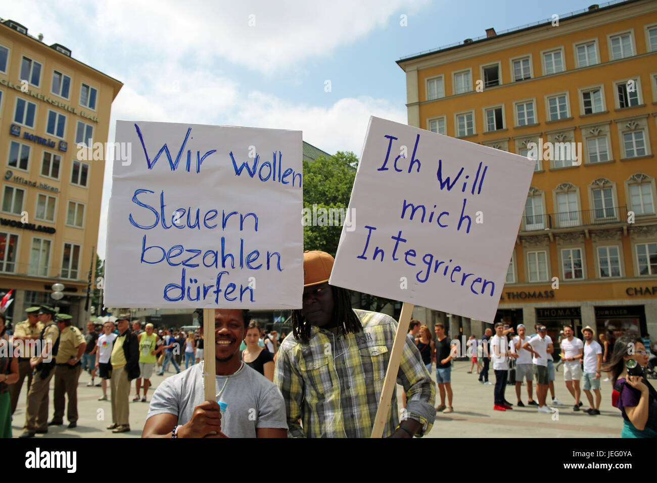 Munich, Germany. 24th June, 2017. Around 3000 gathered in Munich to protest for a right to stay for Afghan refugees. Many politicians held a speech. Credit: Alexander Pohl/Pacific Press/Alamy Live News Stock Photo