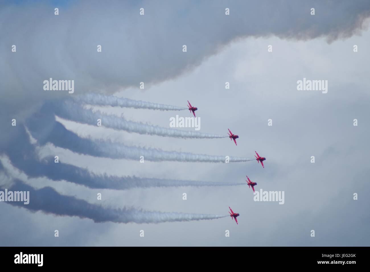The Royal Air Force Acrobatic Team, The Red Arrows, Displaying at Dawlish Airshow 2015. Devon, UK. August, 2015. Stock Photo